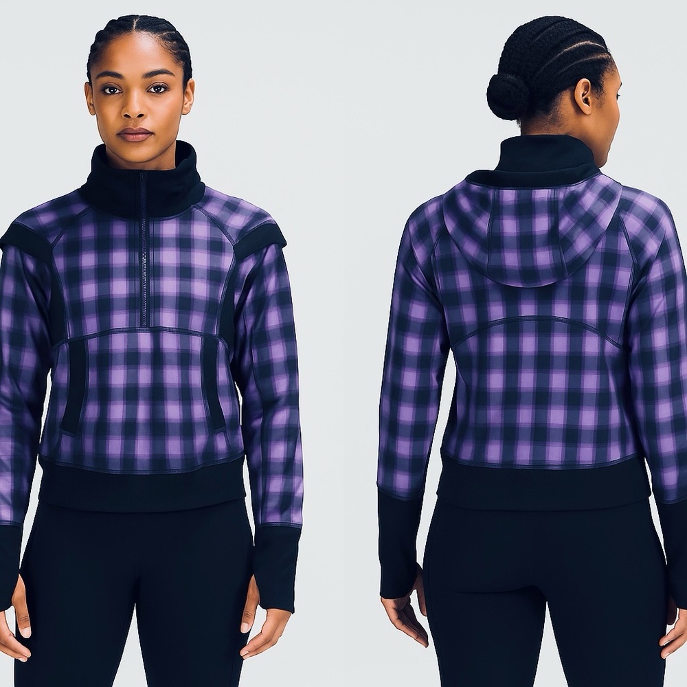 Lululemon Run Reflection Purple Plaid Pullover Running Jacket